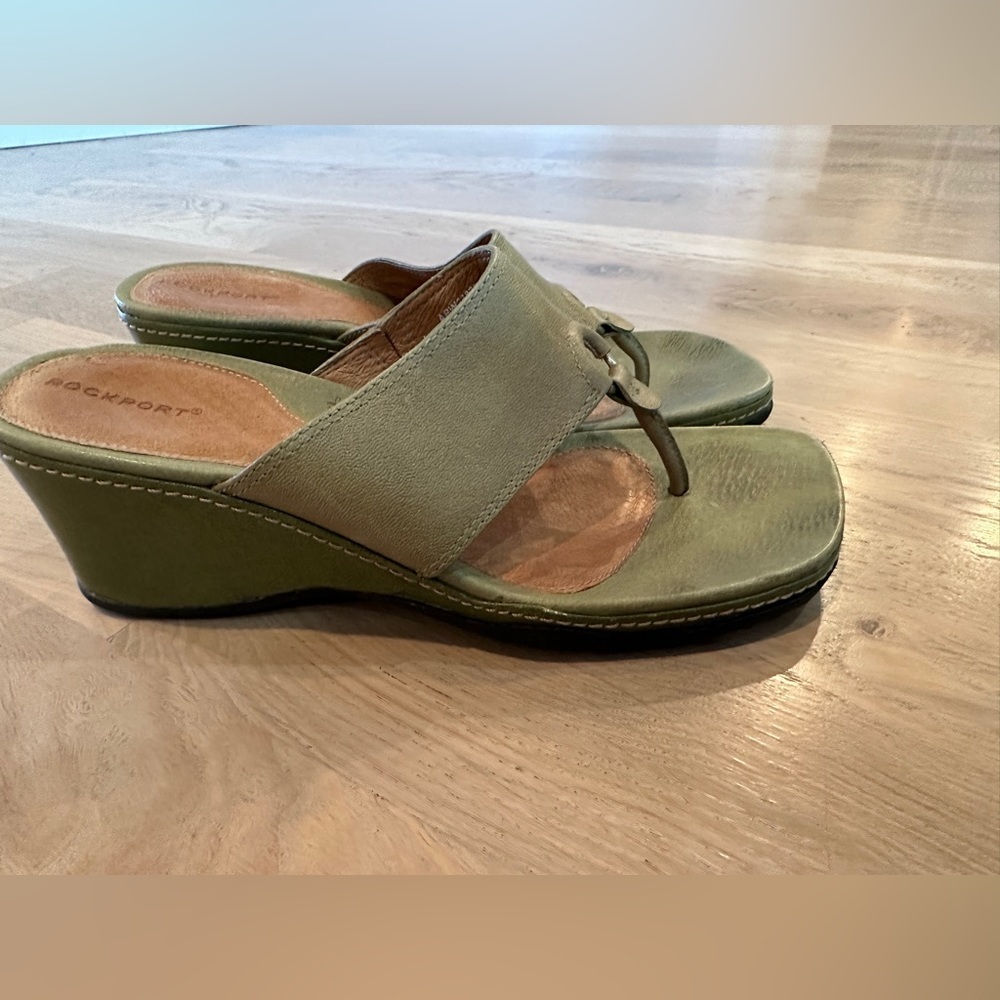 Rockport Olive Green Leather Wedge Sandals